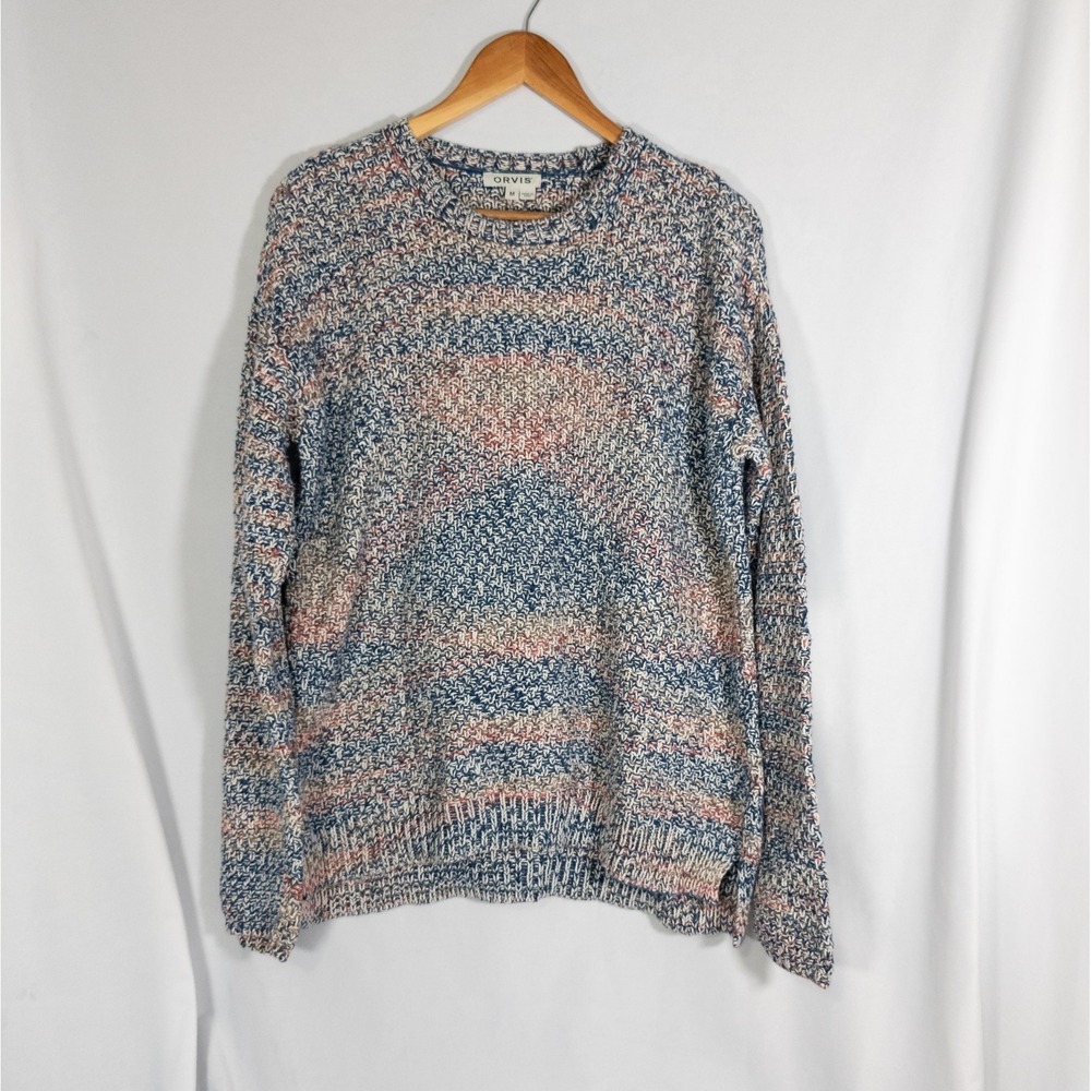 Orvis 100% Cotton  Rainbow Pattern Sweater Medium Knit